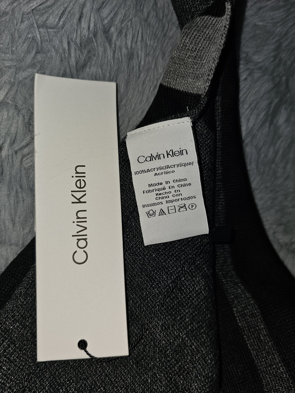 Calvin Klein Black and Gray Striped Knit Scarf